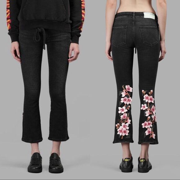 OFF-WHITE Diag Cherry flared jeans Vietag black Multi- Made in Italy 25” - Picture 6 of 11